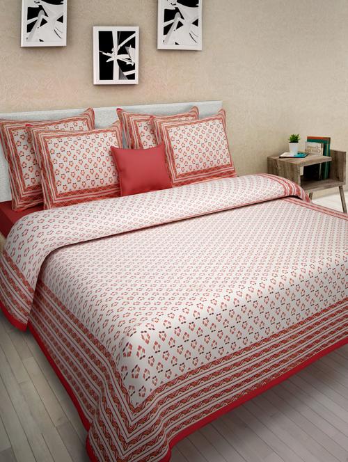 red cotton printed double bed sheet set - 1279822 - Very Small Image - 1