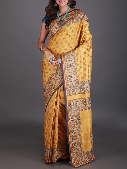 yellow tussar silk handloom saree - 12798268 - Very Small Image - 1