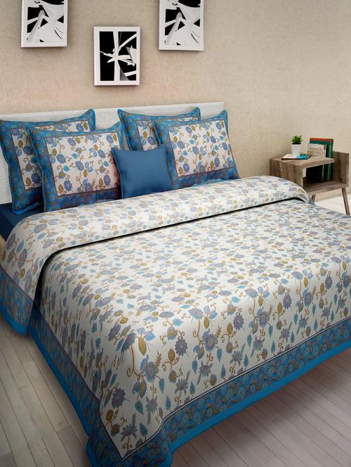 blue cotton printed double bed sheet set - 1279827 - Very Small Image - 1
