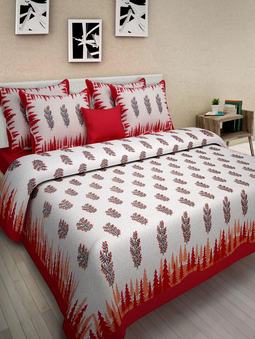 red cotton printed double bed sheet set - 1279830 - Very Small Image - 1