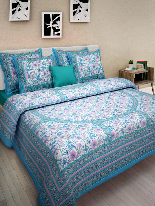 blue cotton printed double bed sheet set - 1279840 - Very Small Image - 1