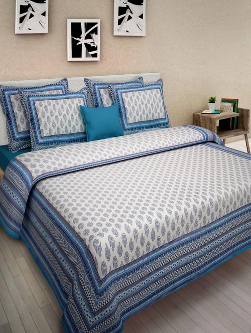 blue cotton printed double bed sheet set - 1279841 - Very Small Image - 1