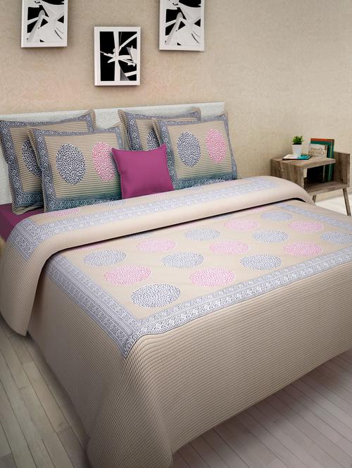 brown cotton printed double bed sheet set - 1279844 - Very Small Image - 1