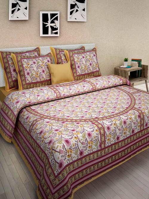 yellow cotton printed double bed sheet set - 1279854 - Very Small Image - 1