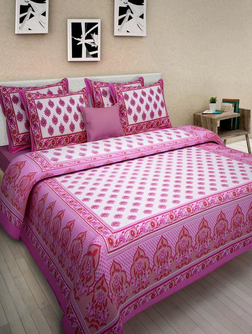 pink cotton printed double bed sheet set - 1279866 - Very Small Image - 1