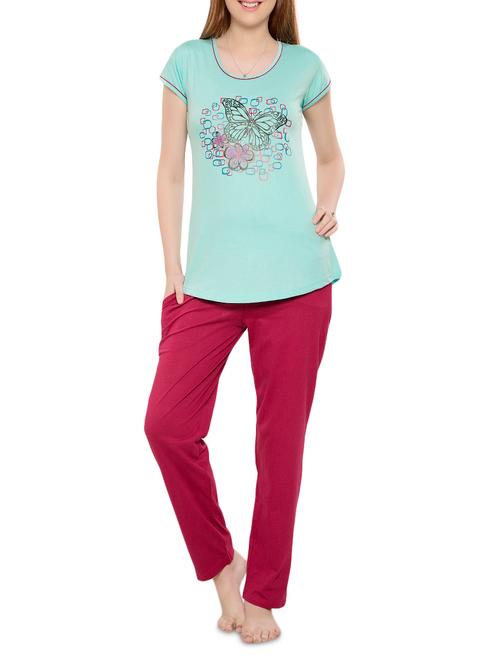 sky blue and magenta night suit set - 1279880 - Very Small Image - 1