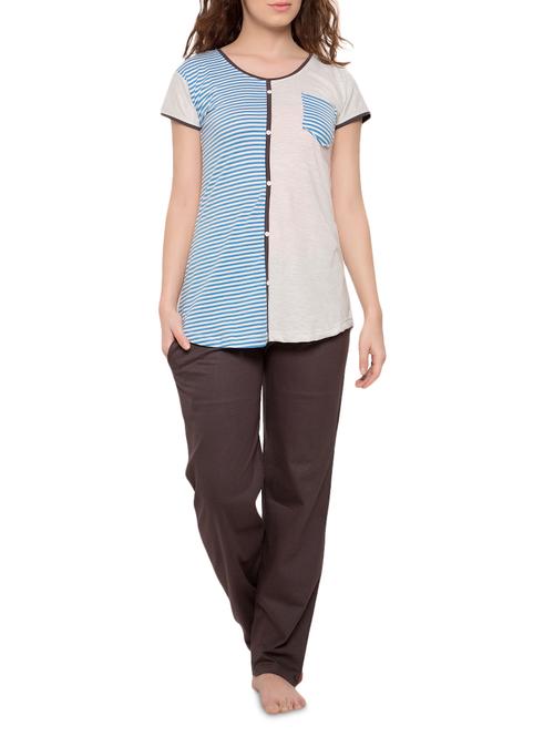striped blue and grey night suit set - 1279882 - Very Small Image - 1