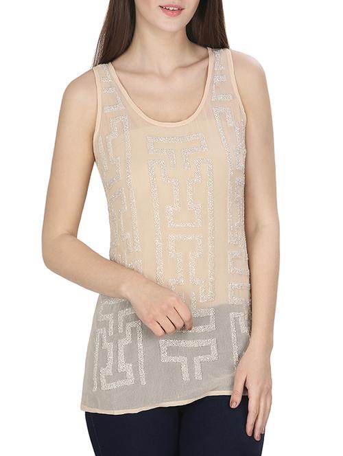 beige georgette tank top - 12799399 - Very Small Image - 1