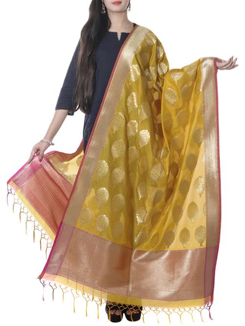 yellow banarasi silk dupatta - 12799497 - Very Small Image - 1