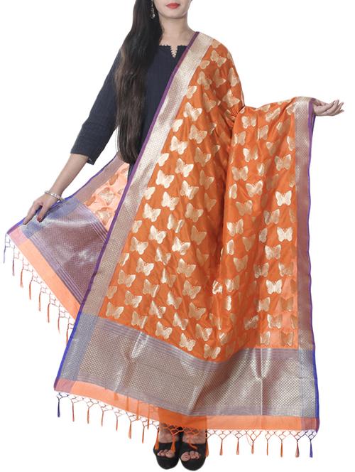 orange banarasi silk dupatta - 12799504 - Very Small Image - 1
