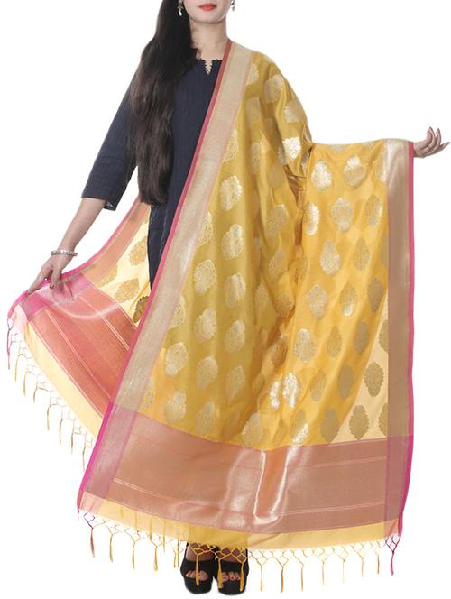 yellow banarasi silk dupatta - 12799511 - Very Small Image - 1