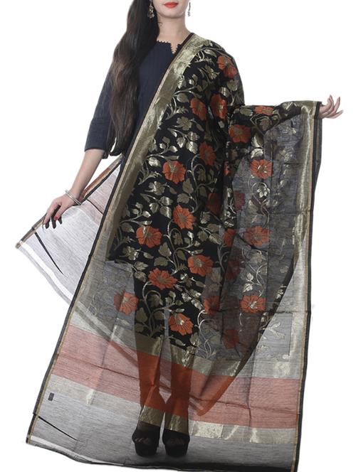 black banarasi silk dupatta - 12799518 - Very Small Image - 1