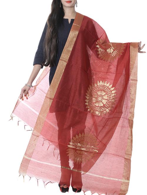 banarasi chanderi dupatta with zari weaving - 12799543 - Very Small Image - 1