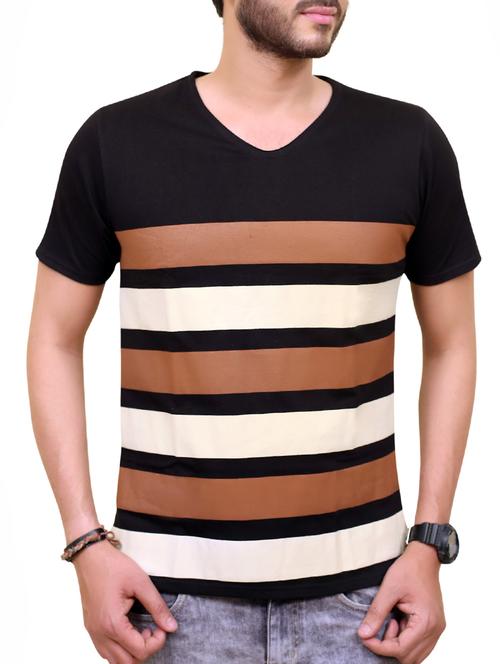 black cotton striped t-shirt - 12799871 - Very Small Image - 1