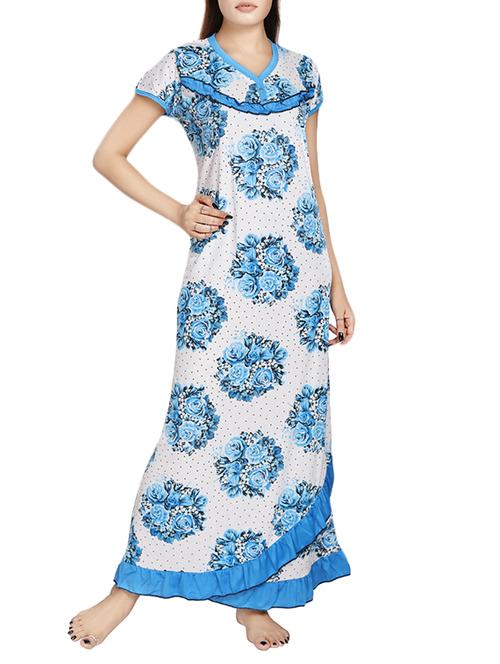 light blue floral printed satin gown - 12799927 - Very Small Image - 1