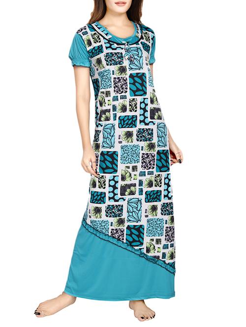 blue printed satin gown - 12799934 - Very Small Image - 1