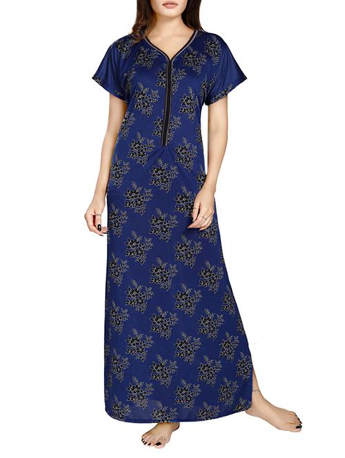 blue floral printed satin gown - 12799939 - Very Small Image - 1