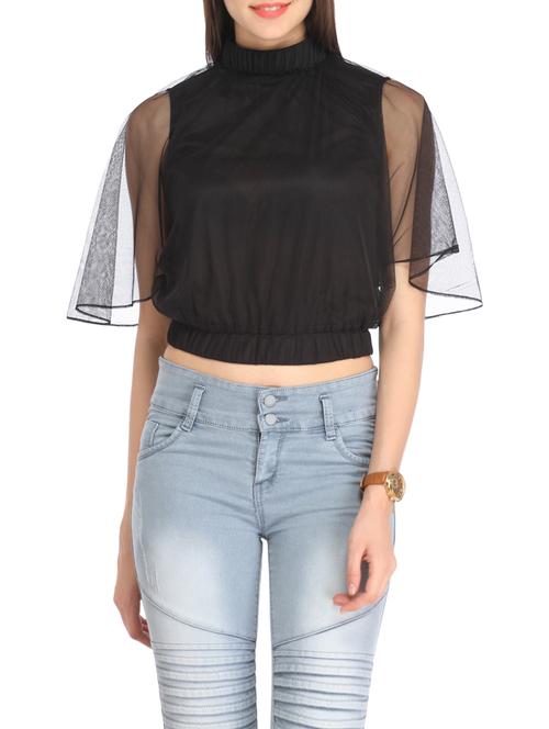 black rayon crop top - 12799987 - Very Small Image - 1