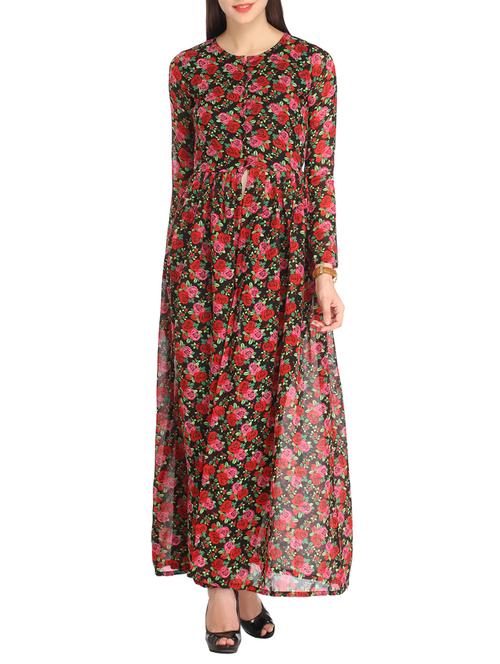 red printed georgette long tunic - 12800000 - Very Small Image - 1