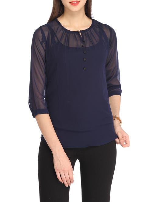 dark blue georgette top - 12800002 - Very Small Image - 1
