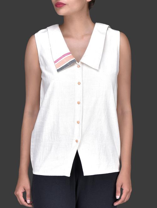 white printed handloom cotton top - 1280001 - Very Small Image - 1