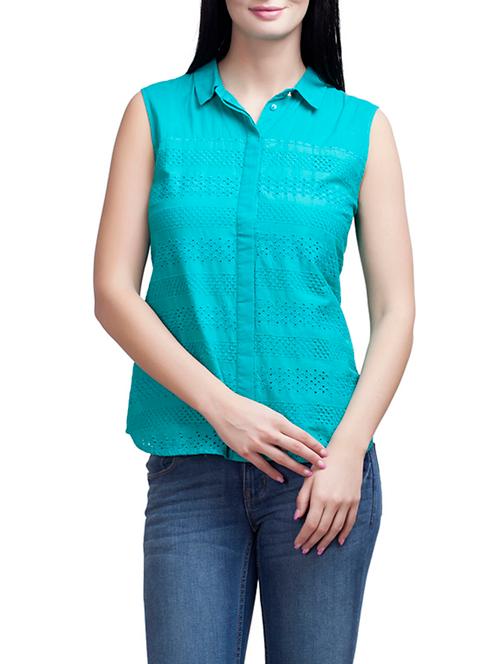 sea green cotton regular shirt - 12800331 - Very Small Image - 1