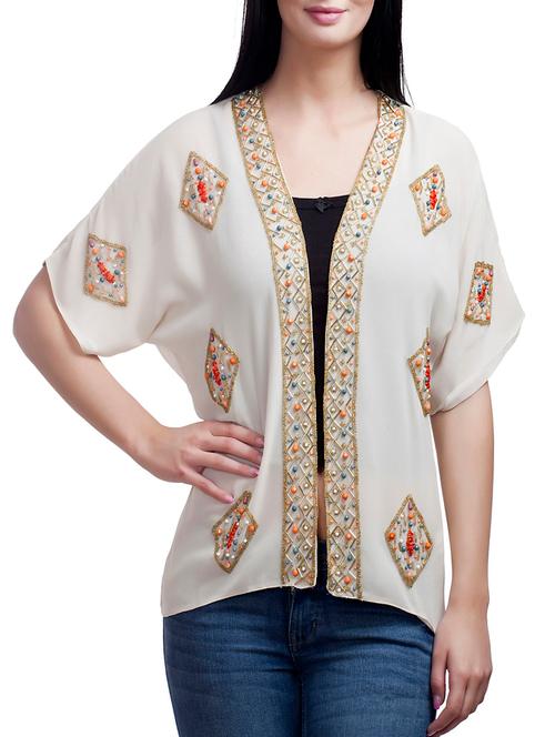 cream embellished polyester regular shrug - 12800682 - Very Small Image - 1