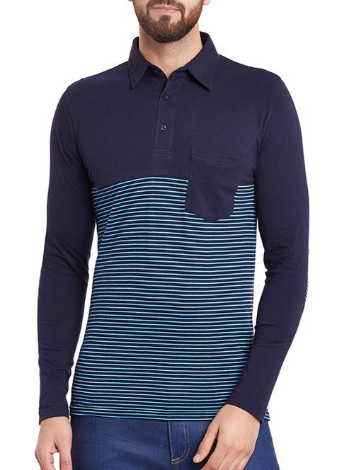 blue cotton blend striped t-shirt - 12801090 - Very Small Image - 1