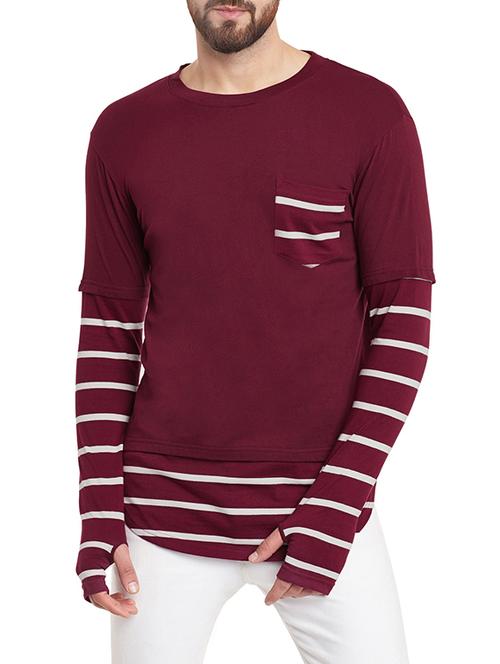 maroon cotton thumb hole t-shirt - 12801308 - Very Small Image - 1