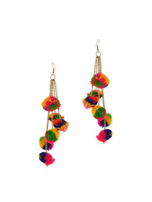 multicolored pom pom drop earrings - 12801318 - Very Small Image - 1