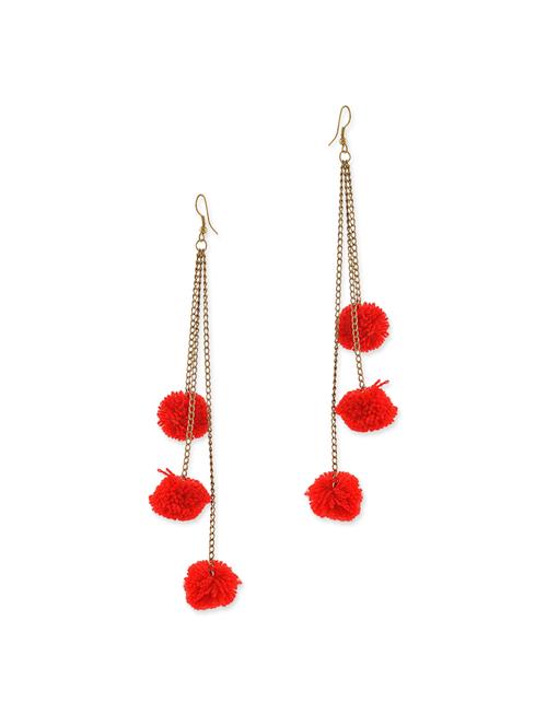 red pom pom drop earrings - 12801319 - Very Small Image - 1