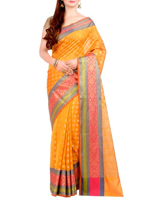 orange banarasi saree - 12801429 - Very Small Image - 1