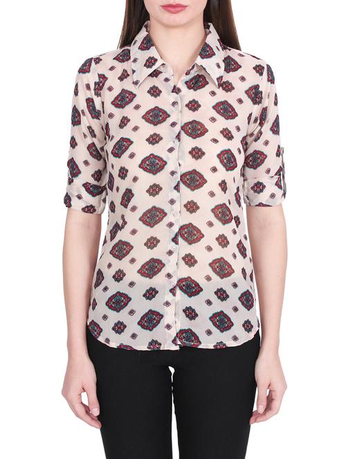 beige printed crepe regular shirt - 12802448 - Very Small Image - 1
