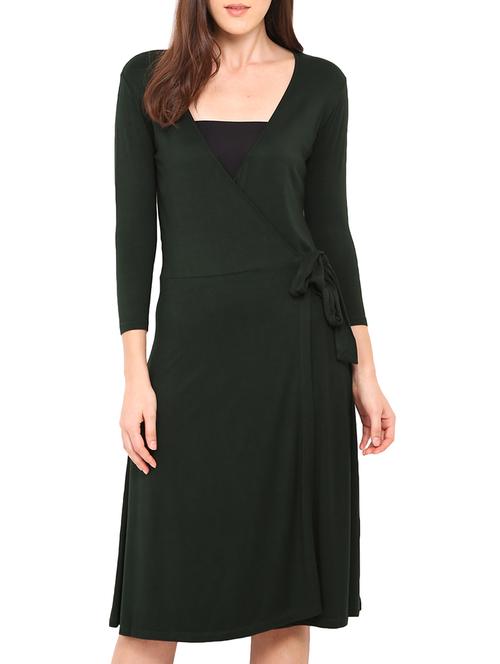 dark green viscose wrap dress - 12805743 - Very Small Image - 1