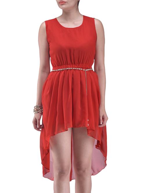 Red Asymmetric Georgette Dress - 1280591 - Very Small Image - 1