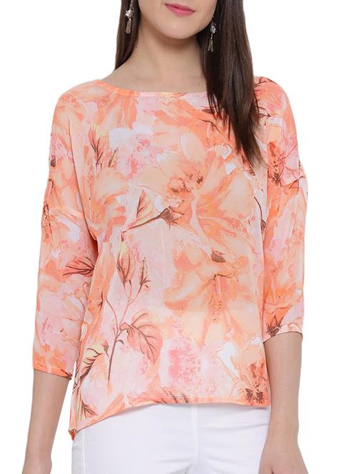 orange floral printed regular top - 12806765 - Very Small Image - 1