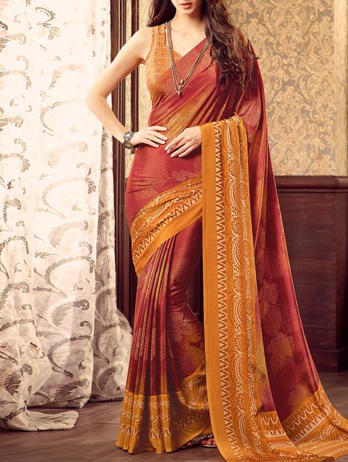 maroon printed crepe saree with blouse - 12809443 - Very Small Image - 1