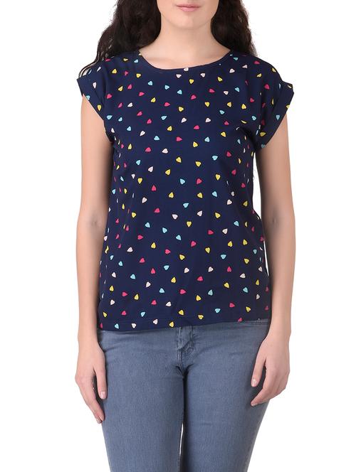 navy blue printed crepe regular top - 12809489 - Very Small Image - 1