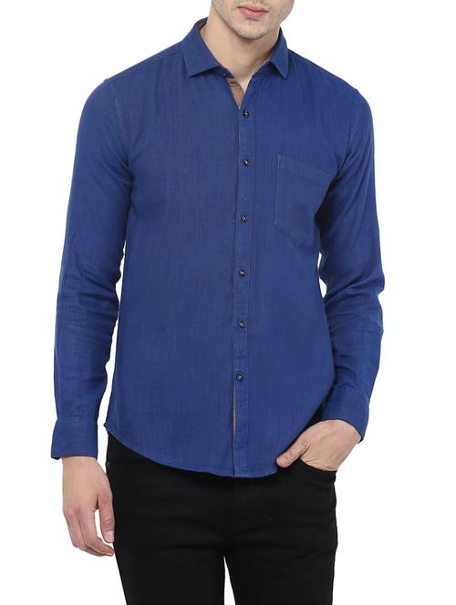 blue cotton casual shirt - 12811800 - Very Small Image - 1