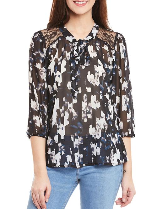 black printed georgette regular top - 12814089 - Very Small Image - 1