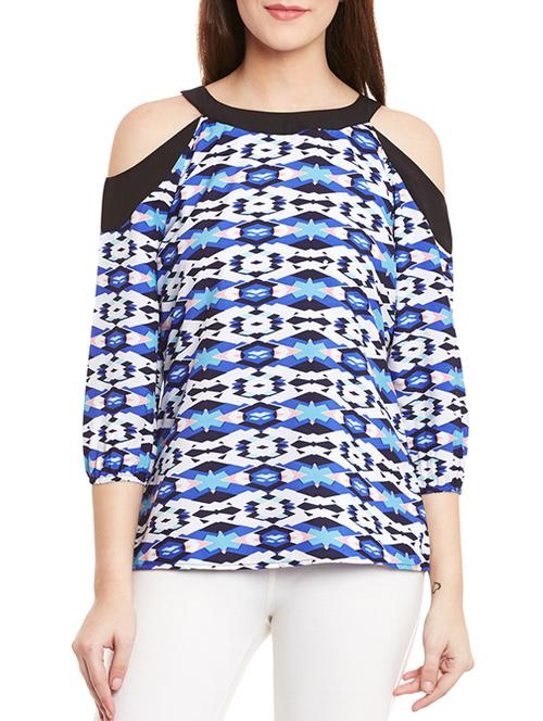 cold shoulder geometric print top - 12814103 - Very Small Image - 1