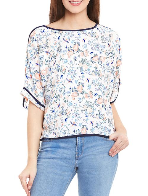 contrast piping detail floral top - 12814114 - Very Small Image - 1
