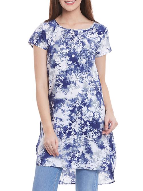 blue printed crepe regular tunic - 12814120 - Very Small Image - 1