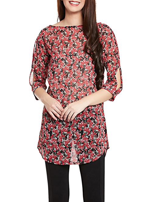 red printed georgette regular tunic - 12814122 - Very Small Image - 1