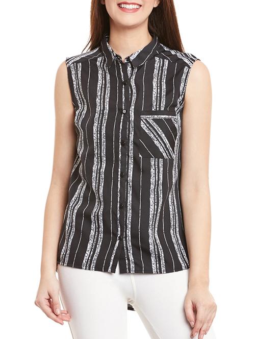 black striped crepe regular shirt - 12814126 - Very Small Image - 1