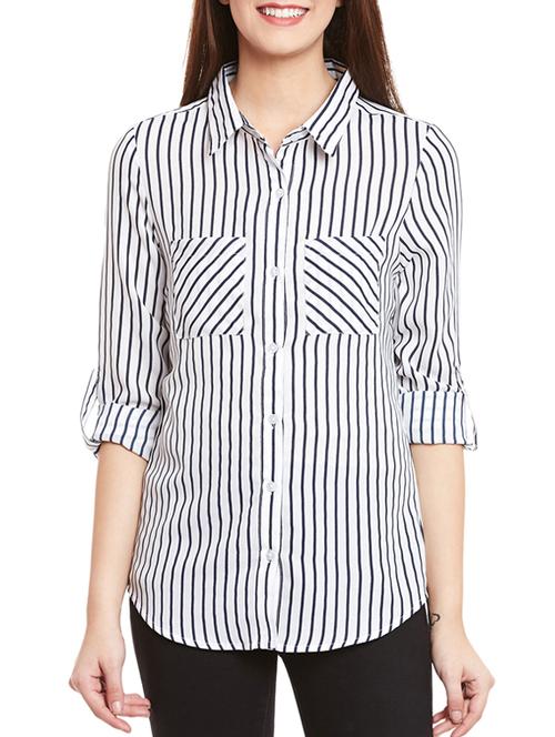 white striped crepe regular shirt - 12814130 - Very Small Image - 1