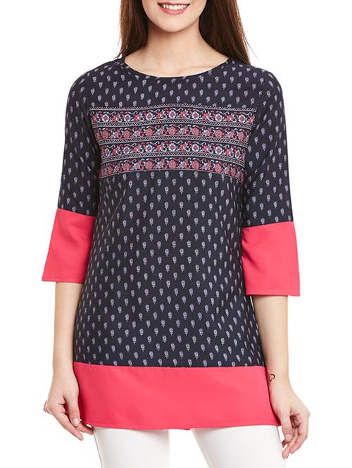 navy blue printed crepe tunic - 12814580 - Very Small Image - 1