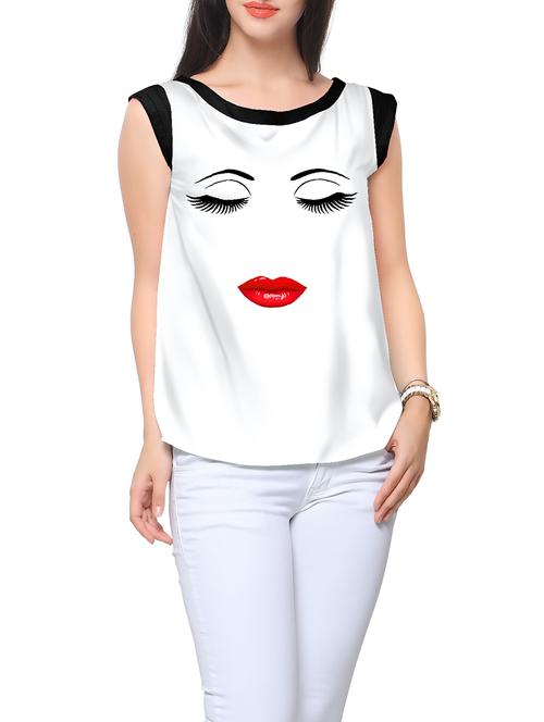 white printed crepe straight top - 12814909 - Very Small Image - 1