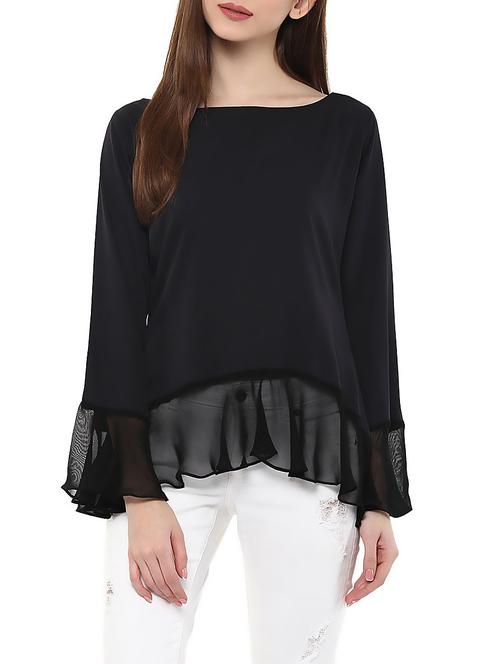 black crepe a line top - 12814917 - Very Small Image - 1