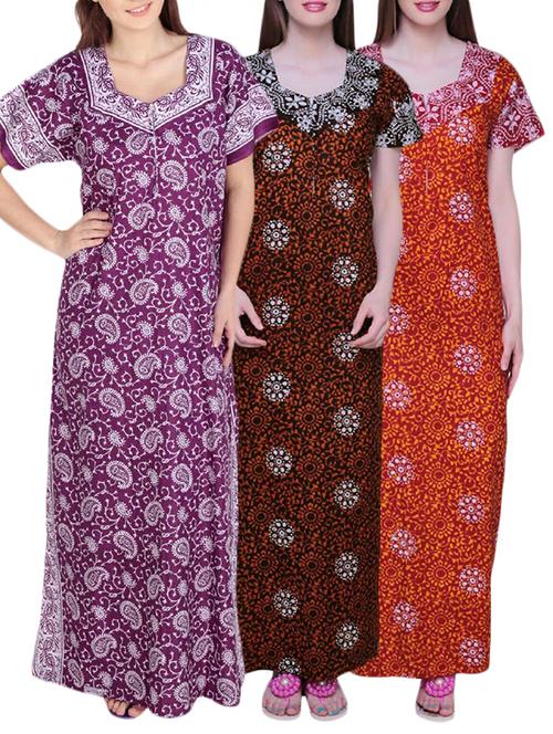 set of 3 multicolored cotton nighties - 12815064 - Very Small Image - 1